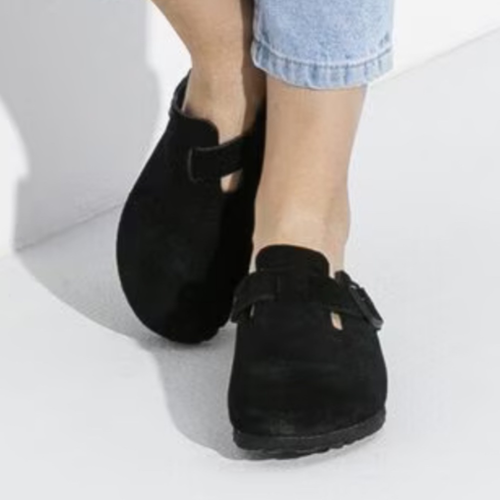 Birkenstock Boston suede clog black, 40/9 EUC